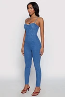 Womens Haute Monde Denim Bustier Jumpsuit, Blue,