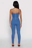 Womens Haute Monde Denim Bustier Jumpsuit, Blue,