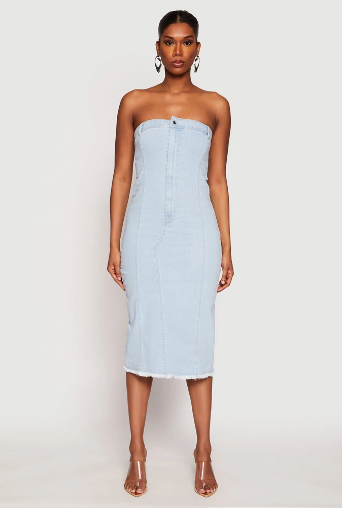 Womens Haute Monde Denim Pintuck Tube Dress, Blue,