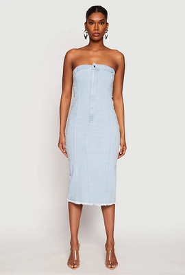 Womens Haute Monde Denim Pintuck Tube Dress, Blue,