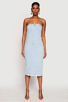Womens Haute Monde Denim Pintuck Tube Dress, Blue,