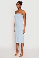 Womens Haute Monde Denim Pintuck Tube Dress, Blue,