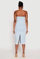 Womens Haute Monde Denim Pintuck Tube Dress, Blue, Size S