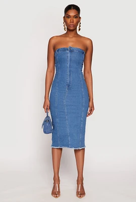 Womens Haute Monde Denim Pintuck Tube Dress, Blue, Size S
