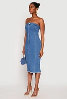 Womens Haute Monde Denim Pintuck Tube Dress, Blue, Size M