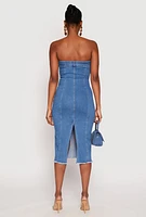 Womens Haute Monde Denim Pintuck Tube Dress, Blue, Size M