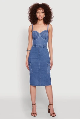 Womens Haute Monde Denim Slit Back Cargo Bustier Dress, Blue, Size M
