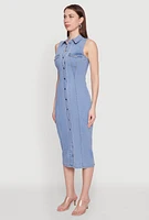 Womens Haute Monde Denim Sleeveless Shirt Collar Dress, Blue, Size L
