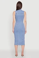Womens Haute Monde Denim Sleeveless Shirt Collar Dress, Blue, Size L