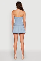 Womens Denim Belted Pleated Mini Dress, Blue, Size S