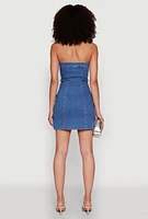 Womens Denim Zip Front Mini Tube Dress, Blue, Size M
