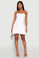 Womens Iris Denim Bustier Skater Dress, White, Size S