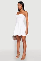 Womens Iris Denim Bustier Skater Dress, White, Size S