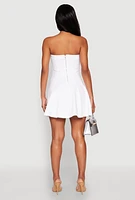 Womens Iris Denim Bustier Skater Dress, White, Size S