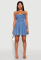 Womens Iris Denim Bustier Skater Dress, Blue, Size M