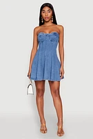 Womens Iris Denim Bustier Skater Dress, Blue, Size M