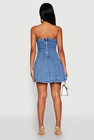 Womens Iris Denim Bustier Skater Dress, Blue, Size M