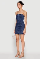 Womens WAX Denim Button Detail Tube Dress, Blue, Size L