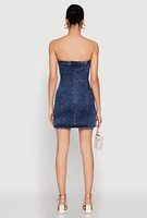Womens WAX Denim Button Detail Tube Dress, Blue, Size S