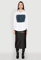 Womens Denim Corset Detail Poplin Shirt, Multi,