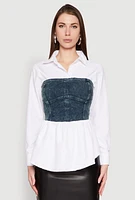 Womens Denim Corset Detail Poplin Shirt, Multi, Size M