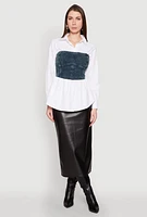 Womens Denim Corset Detail Poplin Shirt, Multi,