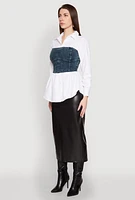 Womens Denim Corset Detail Poplin Shirt, Multi, Size M