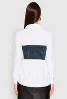 Womens Denim Corset Detail Poplin Shirt, Multi, Size M