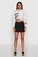 Womens Royalty Graffiti Print Crop Top, Multi, Size M