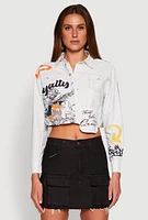 Womens Royalty Graffiti Print Crop Top, Multi, Size M