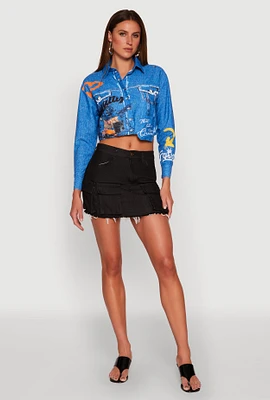 Womens Royalty Graffiti Print Crop Top, Multi,