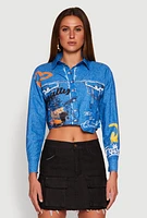 Womens Royalty Graffiti Print Crop Top, Multi,