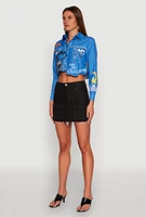 Womens Royalty Graffiti Print Crop Top, Multi,