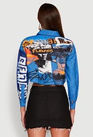 Womens Royalty Graffiti Print Crop Top, Multi,