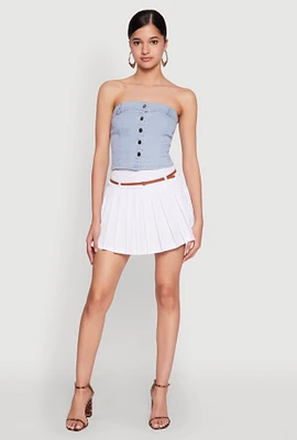 Womens Haute Monde Button Front Denim Tube Top, Blue, Size L