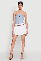 Womens Haute Monde Button Front Denim Tube Top, Blue, Size L