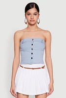 Womens Haute Monde Button Front Denim Tube Top, Blue, Size L