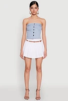 Womens Haute Monde Button Front Denim Tube Top, Blue, Size L
