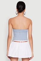 Womens Haute Monde Button Front Denim Tube Top, Blue, Size L