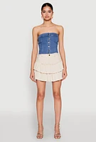 Womens Haute Monde Button Front Denim Tube Top, Blue,