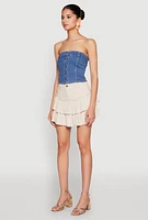 Womens Haute Monde Button Front Denim Tube Top, Blue,