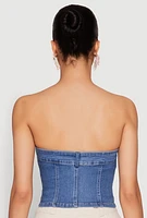 Womens Haute Monde Button Front Denim Tube Top, Blue,