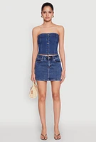 Womens Haute Monde Button Front Denim Tube Top, Blue,