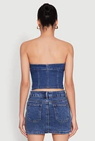 Womens Haute Monde Button Front Denim Tube Top, Blue,