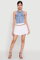 Womens Haute Monde Collared Denim Halter Top, Blue,