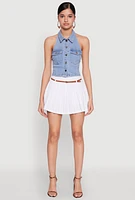 Womens Haute Monde Collared Denim Halter Top, Blue,