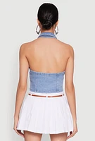 Womens Haute Monde Collared Denim Halter Top, Blue,