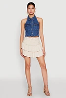 Womens Haute Monde Collared Denim Halter Top, Blue, Size M