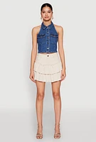 Womens Haute Monde Collared Denim Halter Top, Blue, Size M