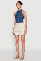 Womens Haute Monde Collared Denim Halter Top, Blue, Size M